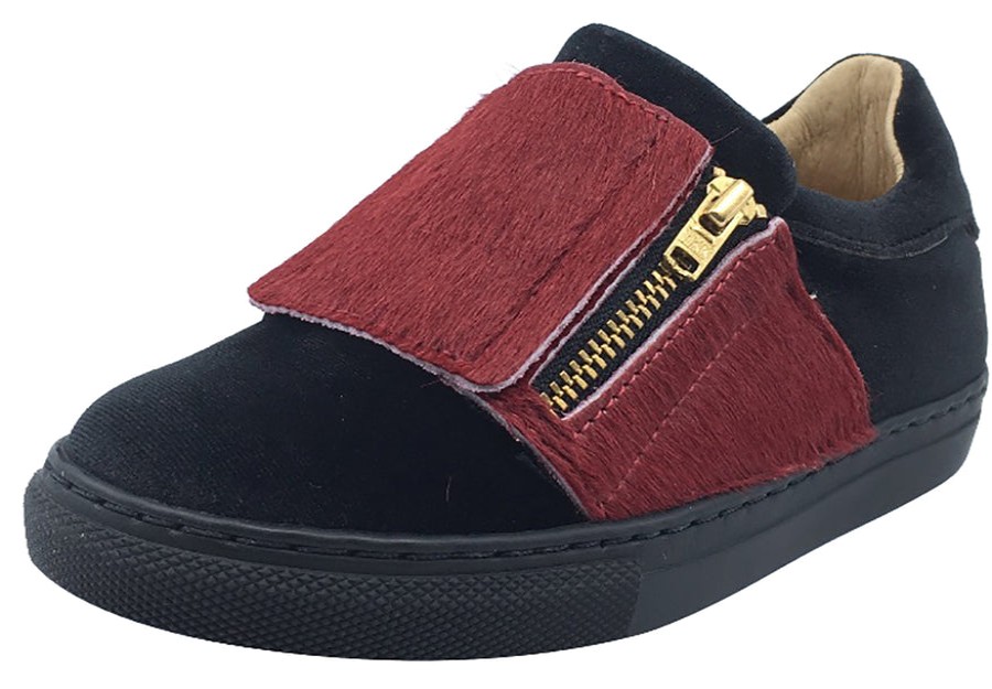 Shoes Fascani Boy'S Casual Shoes | Fascani Boy'S And Girl'S Side Zip Slip-On Sneaker Shoes, Black Velvet/Red Pony Hair