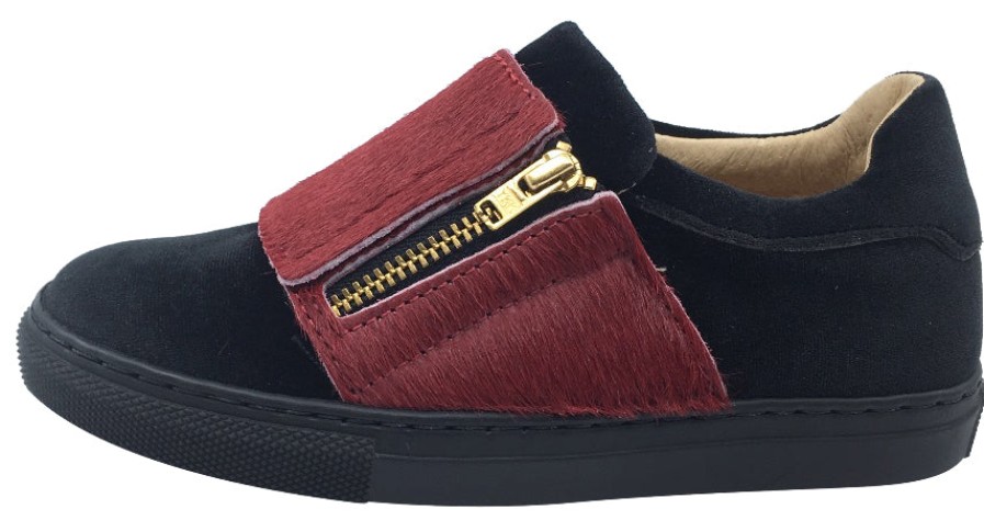 Shoes Fascani Boy'S Casual Shoes | Fascani Boy'S And Girl'S Side Zip Slip-On Sneaker Shoes, Black Velvet/Red Pony Hair