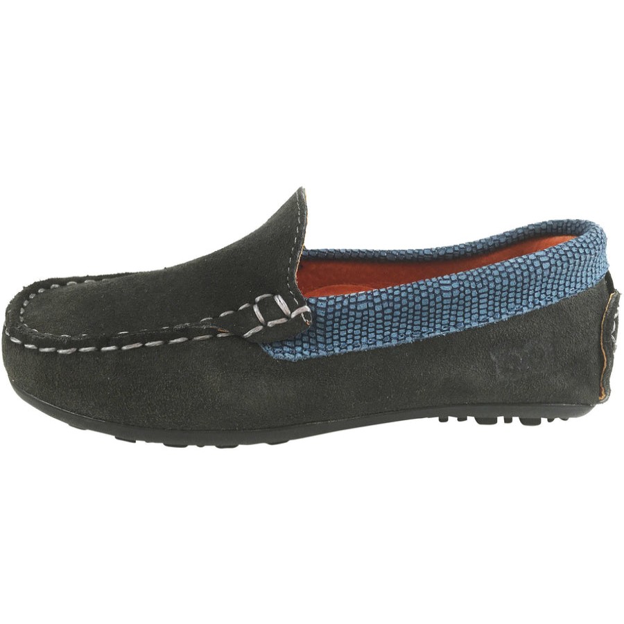 Shoes Hoo Shoes Boy'S Casual Shoes | Hoo Shoes Dee'S Boy'S And Girl'S Grey Suede Leather Lizard Trim Slip On Moccasin Shoe