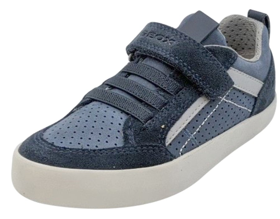 Shoes Geox Boy'S Casual Shoes | Geox Boy'S And Girl'S Kilwi Navy Grey Hook And Loop Sneaker