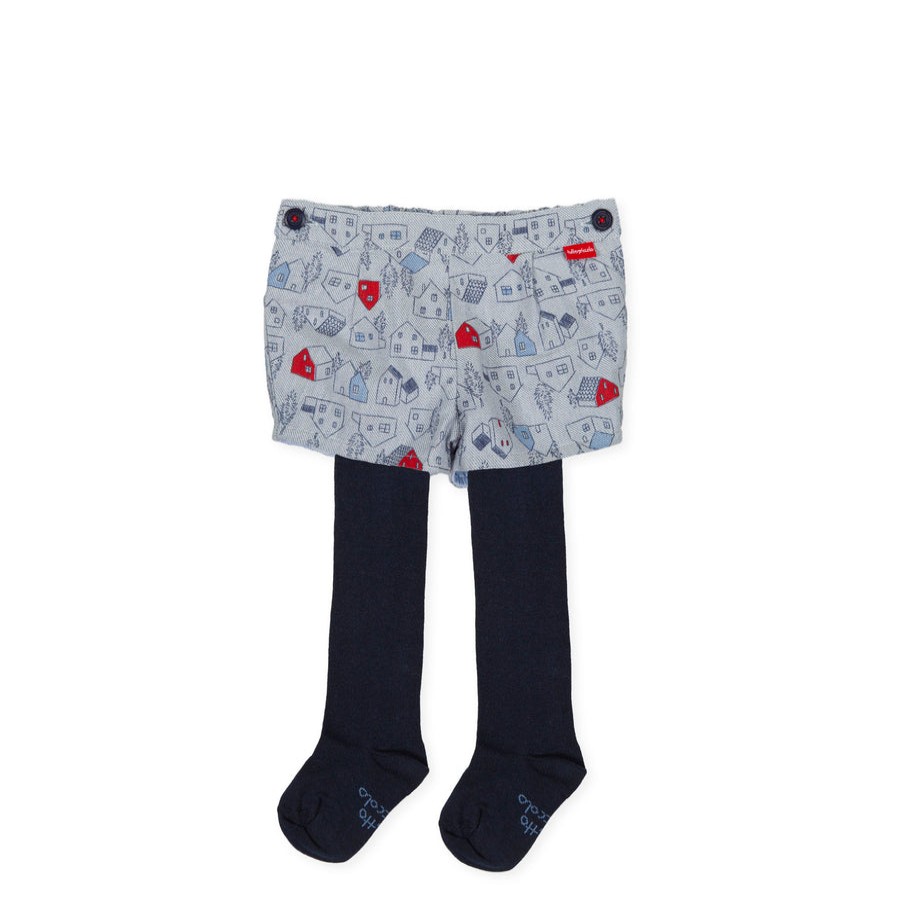 Clothes Tutto Piccolo | Tutto Piccolo 9711 Bombachito Viyela Con Leotardos Shorts With Tights - Indigo