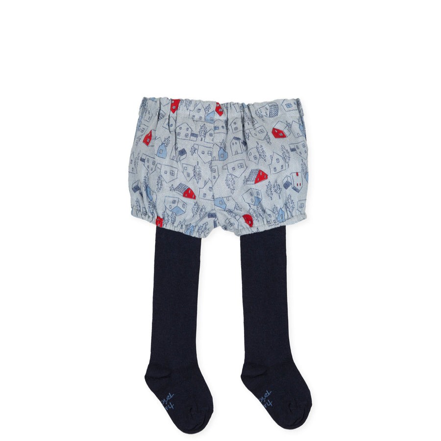 Clothes Tutto Piccolo | Tutto Piccolo 9711 Bombachito Viyela Con Leotardos Shorts With Tights - Indigo