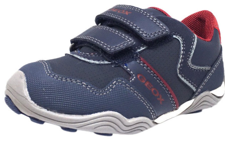 Shoes Geox Boy'S Casual Shoes | Geox Respira Boy'S J Arno Leather Perforated Double Hook And Loop Sneaker Shoes, Navy