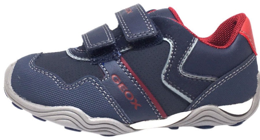 Shoes Geox Boy'S Casual Shoes | Geox Respira Boy'S J Arno Leather Perforated Double Hook And Loop Sneaker Shoes, Navy