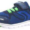 Shoes Geox Boy'S Casual Shoes | Geox Boy'S Xunday Navy Blue Green Lightweight Textile Hook And Loop Strap Elastic Lace Sporty Low Top Breathable Sneaker