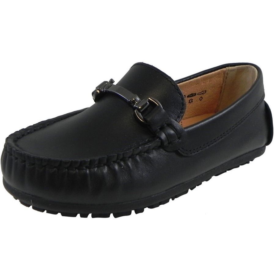 Shoes Umi Boy'S Casual Shoes | Umi Boy'S Ira Leather Classic Slip On Oxford Hardware Detail Loafer Shoes Black