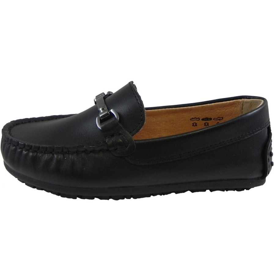 Shoes Umi Boy'S Casual Shoes | Umi Boy'S Ira Leather Classic Slip On Oxford Hardware Detail Loafer Shoes Black