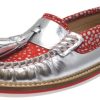 Shoes Fascani Boy'S Casual Shoes | Fascani Girl'S And Boy'S Metallic Silver Leather Red Polka Dot Tassel Stitching Detail Slip On Loafer Moccasin