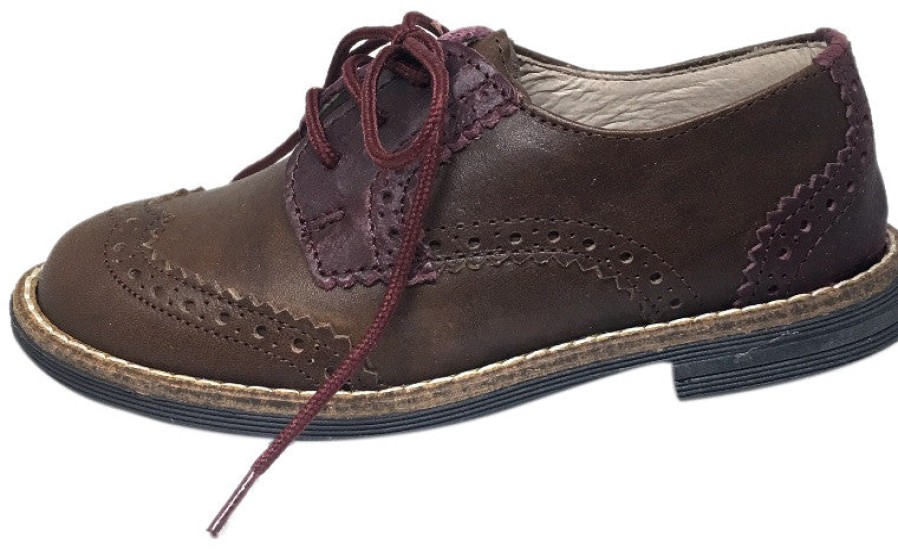 Shoes Hoo Shoes Boy'S Casual Shoes | Hoo Shoes Boy'S And Girl'S Ralph'S Brown Maroon Smooth Leather Lace Up Platform Tip Oxford Shoe