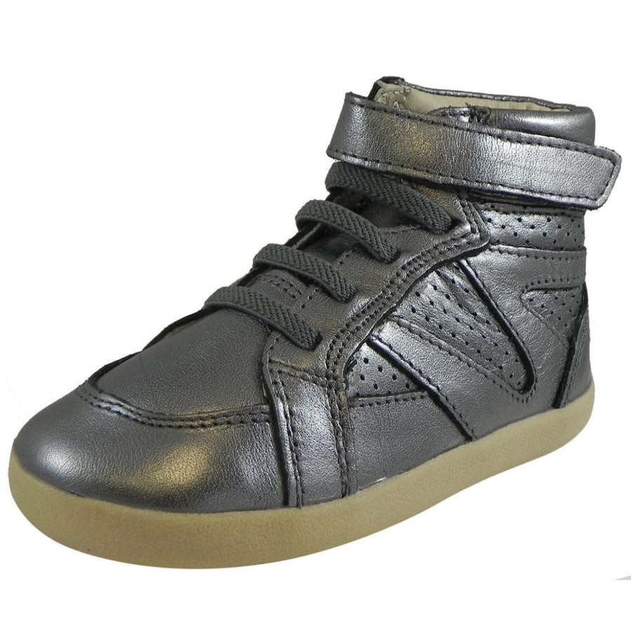 Shoes Old Soles Boy'S Casual Shoes | Old Soles Girl'S And Boy'S 329 Cheer Leader High Top Rich Silver Hook And Loop Leather Sneakers