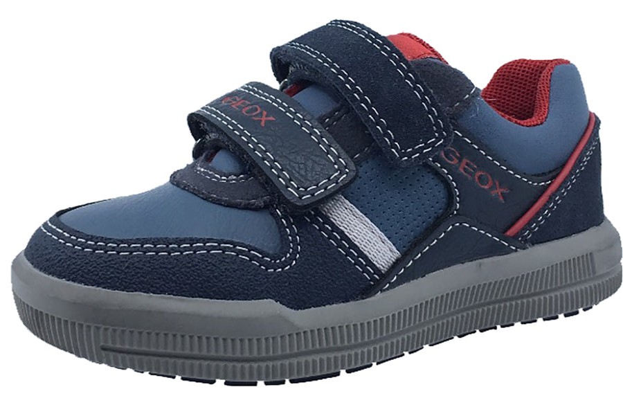 Shoes Geox Boy'S Casual Shoes | Geox Boy'S J Arzach Double Velcro Hook And Loop Sneaker Shoes, Navy/Red