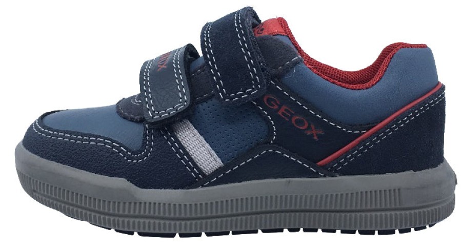 Shoes Geox Boy'S Casual Shoes | Geox Boy'S J Arzach Double Velcro Hook And Loop Sneaker Shoes, Navy/Red