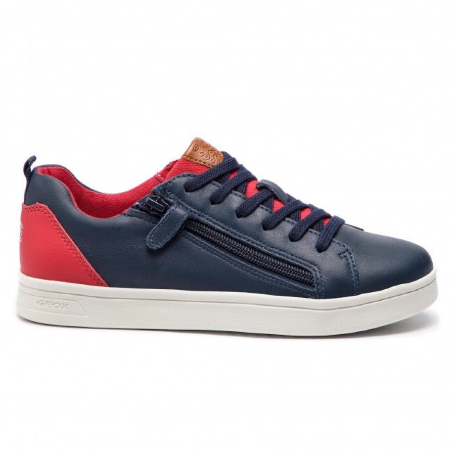 Shoes Geox Boy'S Casual Shoes | Geox Dj Rock Sneaker Navy Red Junior For Boy'S