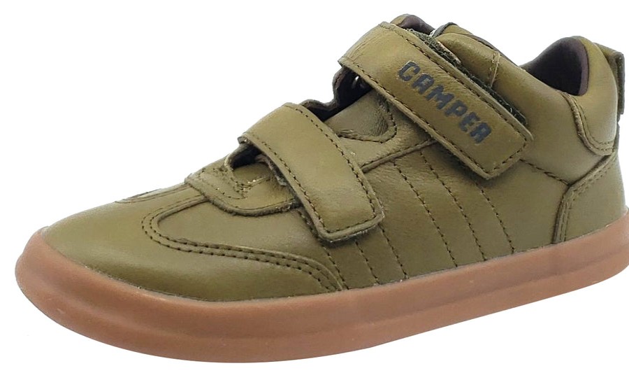 Shoes Camper Boy'S Casual Shoes | Camper Pursuit Sneaker Green Leather Hook And Loop For Boy'S