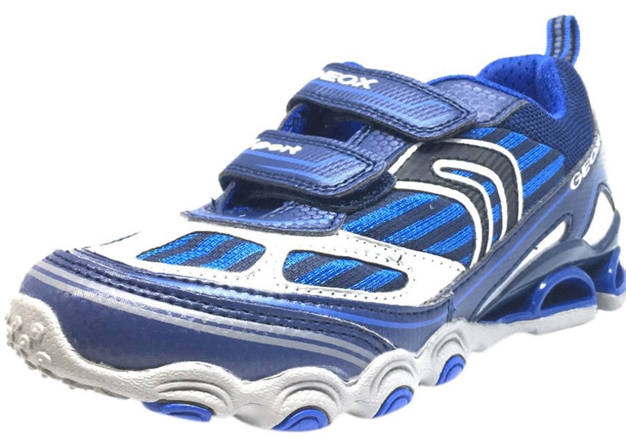 Shoes Geox Boy'S Casual Shoes | Geox Boy'S Tornado Navy & Royal Blue Double Hook And Loop Strap Sneaker