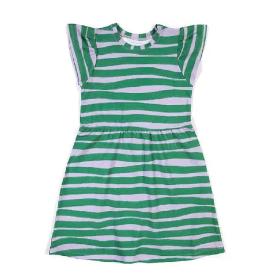 Clothes Don't Grow Up | Don'T Grow Up Organic Striped Dress With Ruffle Sleeves