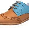 Shoes Hoo Shoes Boy'S Casual Shoes | Hoo Shoes Boy'S Tan & Turquoise Ralph'S Smooth Leather Lace Up Platform Tip Oxford Shoe