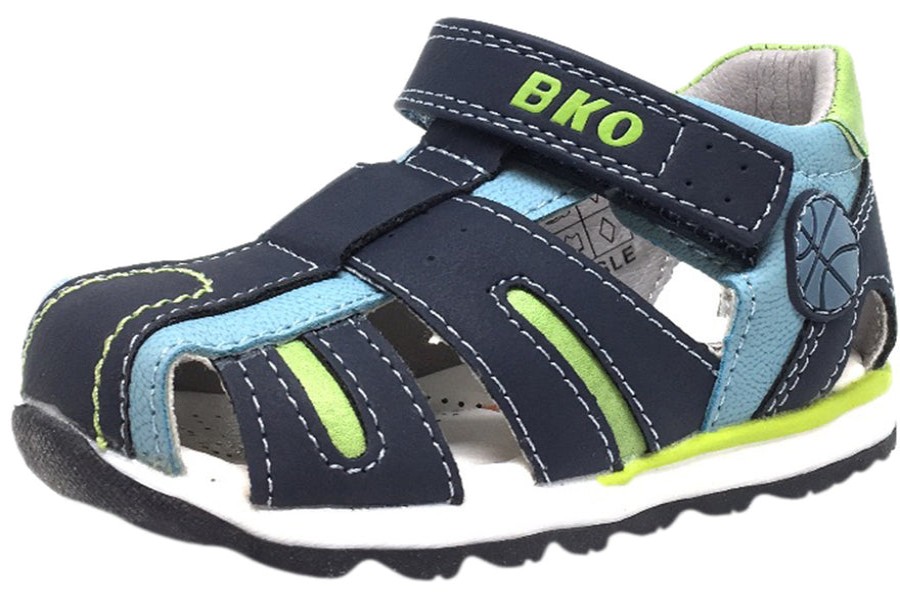 Shoes Beeko Boy'S Casual Shoes | Bko Boy'S Eagle Ii Navy And Green Canvas Single Hook And Loop Strap Fisherman Athletic Sandal