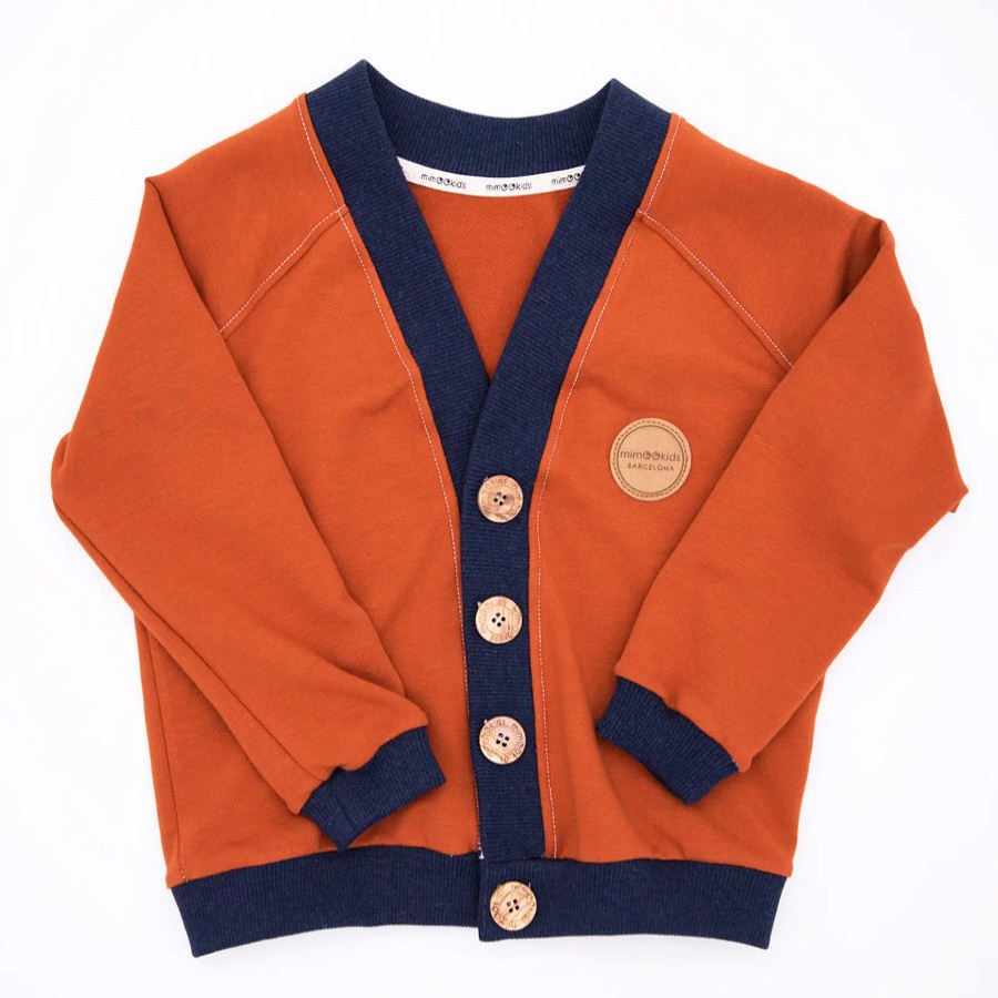 Clothes mimOOkids Barcelona | Mimookids Barcelona Close-Me Cardigan Organic Cotton, Cinnamon-Navy