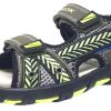 Shoes Geox Boy'S Casual Shoes | Geox Boy'S Pianeta Military Green & Lime Single Hook And Loop Strap Open Toe Sandal