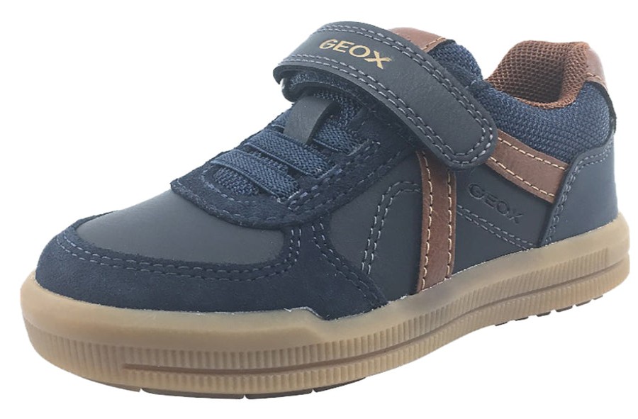 Shoes Geox Boy'S Casual Shoes | Geox Boy'S J Arzach Double Velcro Hook And Loop Sneaker Shoes, Navy/Brown