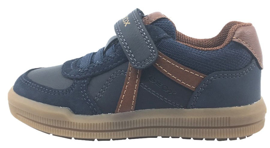 Shoes Geox Boy'S Casual Shoes | Geox Boy'S J Arzach Double Velcro Hook And Loop Sneaker Shoes, Navy/Brown