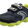 Shoes Geox Boy'S Casual Shoes | Geox Boy'S Munfrey Leather Black/Lime Double Velcro Sneaker