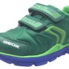 Shoes Geox Boy'S Casual Shoes | Geox Boy'S Torque Green Double Hook And Loop Strap Sporty Low Top Breathable Sneaker