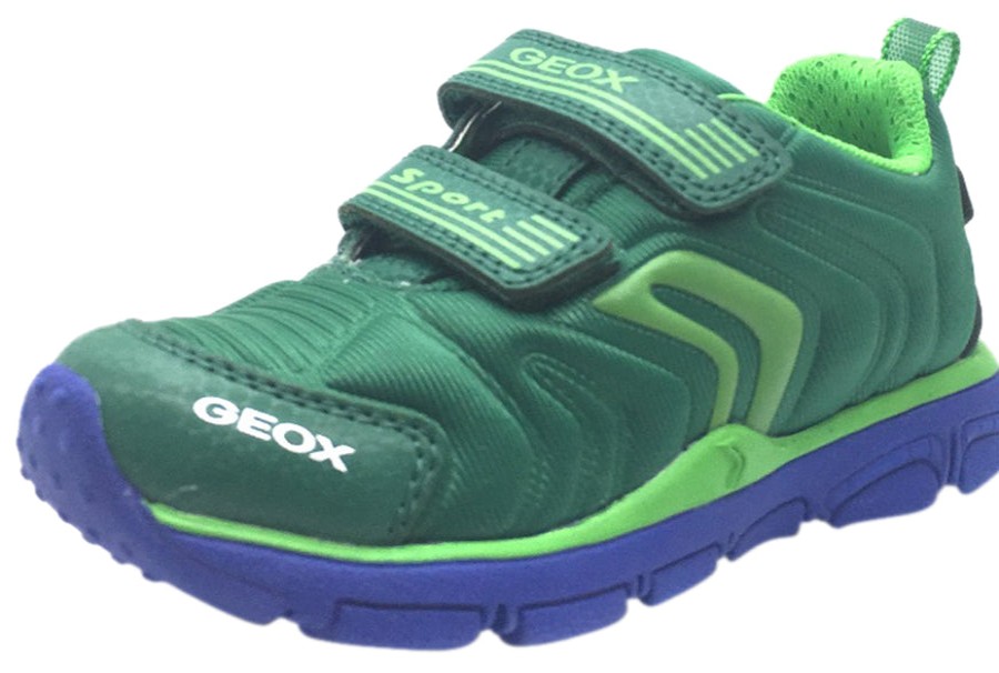 Shoes Geox Boy'S Casual Shoes | Geox Boy'S Torque Green Double Hook And Loop Strap Sporty Low Top Breathable Sneaker