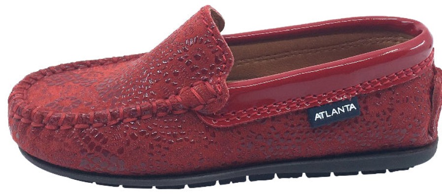 Shoes Atlanta Mocassin Boy'S Casual Shoes | Atlanta Mocassin Girl'S & Boy'S Red Pebble Printed Leather With Patent Trim Slip On Moccasin Loafer Shoe