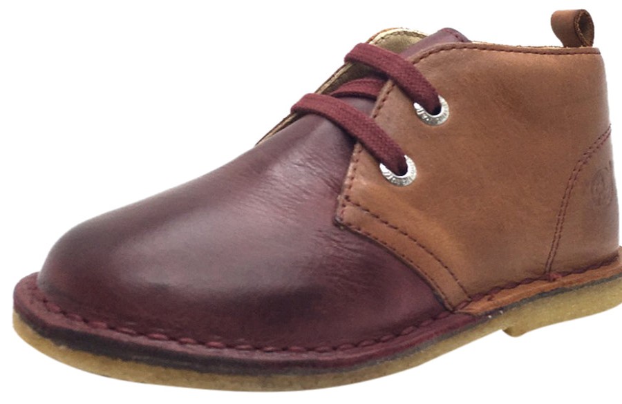 Shoes Naturino Boy'S Casual Shoes | Naturino Boy'S 9214 Maroon Brown Tan Smooth Leather Dual Colored Distressed Classic Lace Up Ankle Boot