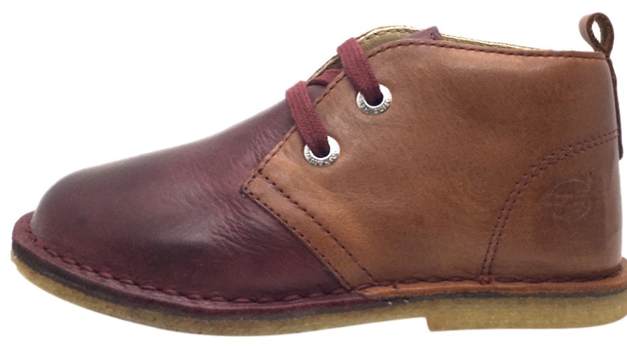 Shoes Naturino Boy'S Casual Shoes | Naturino Boy'S 9214 Maroon Brown Tan Smooth Leather Dual Colored Distressed Classic Lace Up Ankle Boot