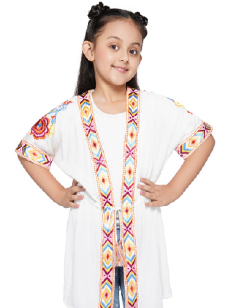 Clothes America & Beyond | America & Beyond Aztec Embroidered Detail White Cover-Up