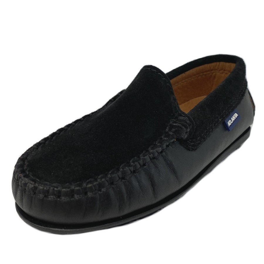 Shoes Atlanta Mocassin Girl'S Dress Shoes | Atlanta Mocassin Boy'S And Girl'S Mocs, Black Leather/Black Suede