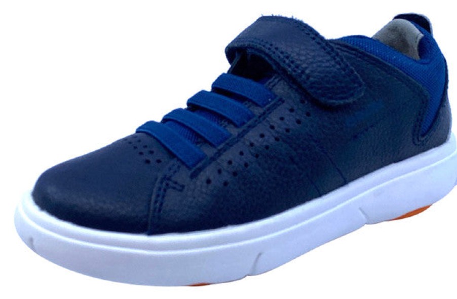 Shoes Geox Boy'S Casual Shoes | Geox Respira Boy'S J Nebcup Hook And Loop Sneaker Shoes, Navy/Orange