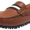 Shoes Umi Boy'S Casual Shoes | Umi Boy'S Cognac Leather Studded Fabric Racing Stripe Slip On Moccasin Loafer