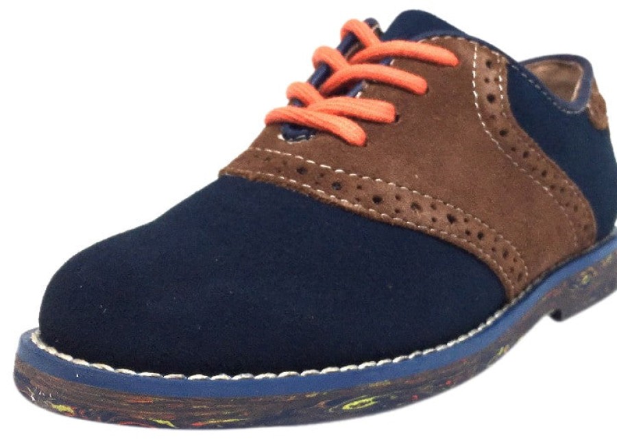 Shoes Florsheim Boy'S Casual Shoes | Florsheim Boy'S Kennett Jr. Ii Navy Blue Brown Suede Marble Bottom Classic Lace Up Oxford Shoes