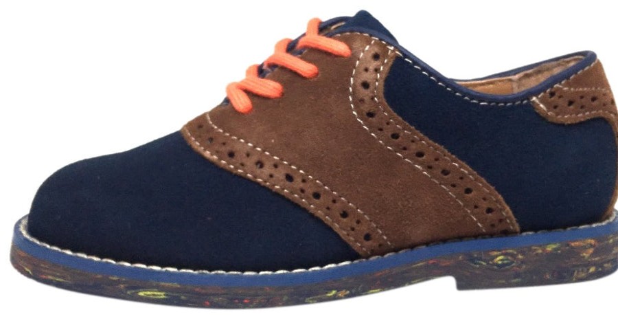 Shoes Florsheim Boy'S Casual Shoes | Florsheim Boy'S Kennett Jr. Ii Navy Blue Brown Suede Marble Bottom Classic Lace Up Oxford Shoes