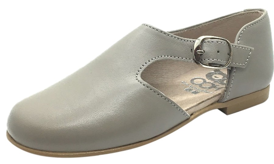 Shoes Hoo Shoes Boy'S Casual Shoes | Hoo Shoes Girl'S Grey Smooth Leather Single Strap Buckle With Side Cut-Out Oxford Shoes