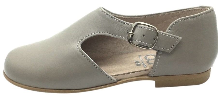 Shoes Hoo Shoes Boy'S Casual Shoes | Hoo Shoes Girl'S Grey Smooth Leather Single Strap Buckle With Side Cut-Out Oxford Shoes