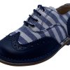 Shoes Eureka Girl'S Casual Shoes | Eureka Boy'S Stripe Textile And Navy Handcrafted Leather Oxford