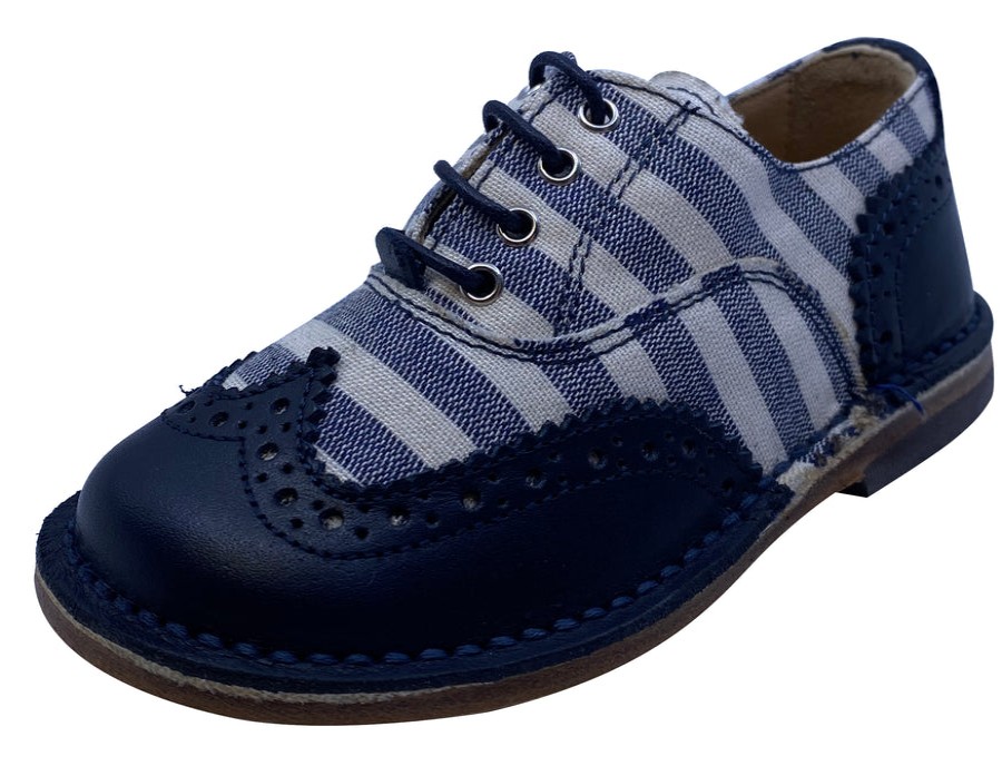 Shoes Eureka Girl'S Casual Shoes | Eureka Boy'S Stripe Textile And Navy Handcrafted Leather Oxford