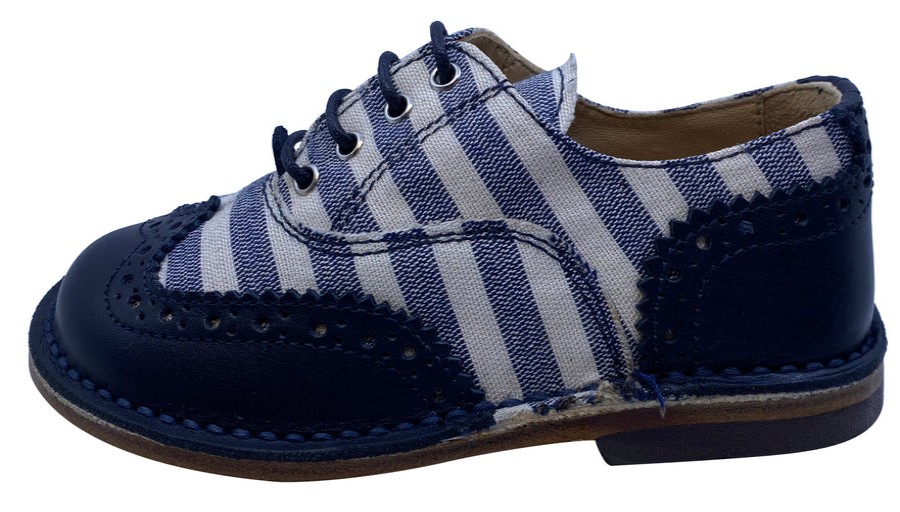 Shoes Eureka Girl'S Casual Shoes | Eureka Boy'S Stripe Textile And Navy Handcrafted Leather Oxford