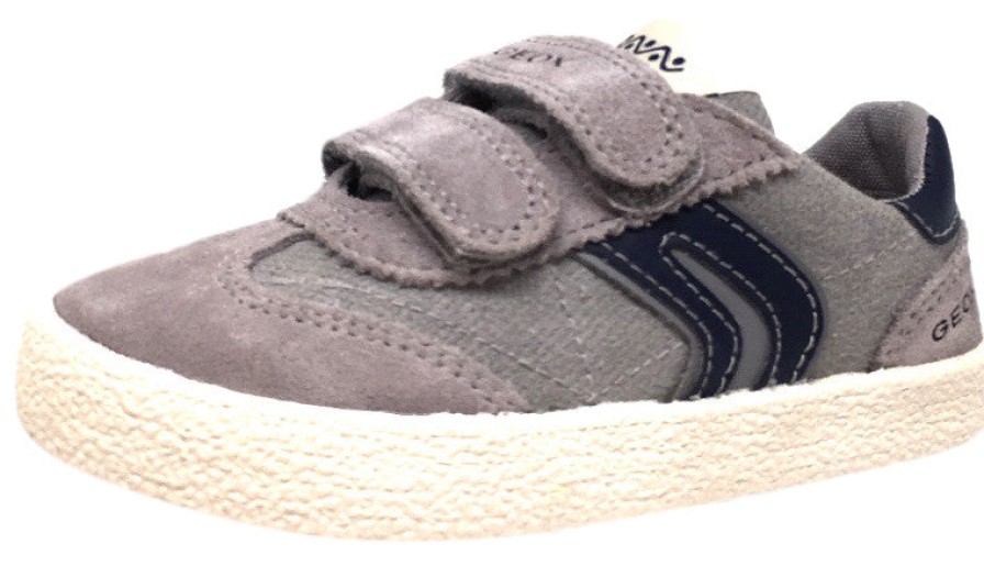 Shoes Geox Boy'S Casual Shoes | Geox Respira Boy'S Suede And Canvas Double Hook And Loop Skater Sneaker Shoes, Grey/Navy