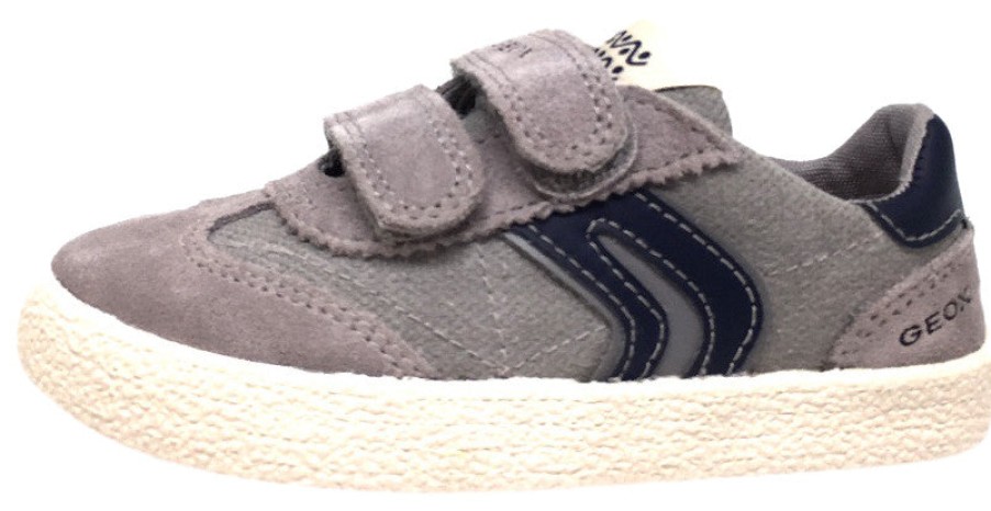 Shoes Geox Boy'S Casual Shoes | Geox Respira Boy'S Suede And Canvas Double Hook And Loop Skater Sneaker Shoes, Grey/Navy