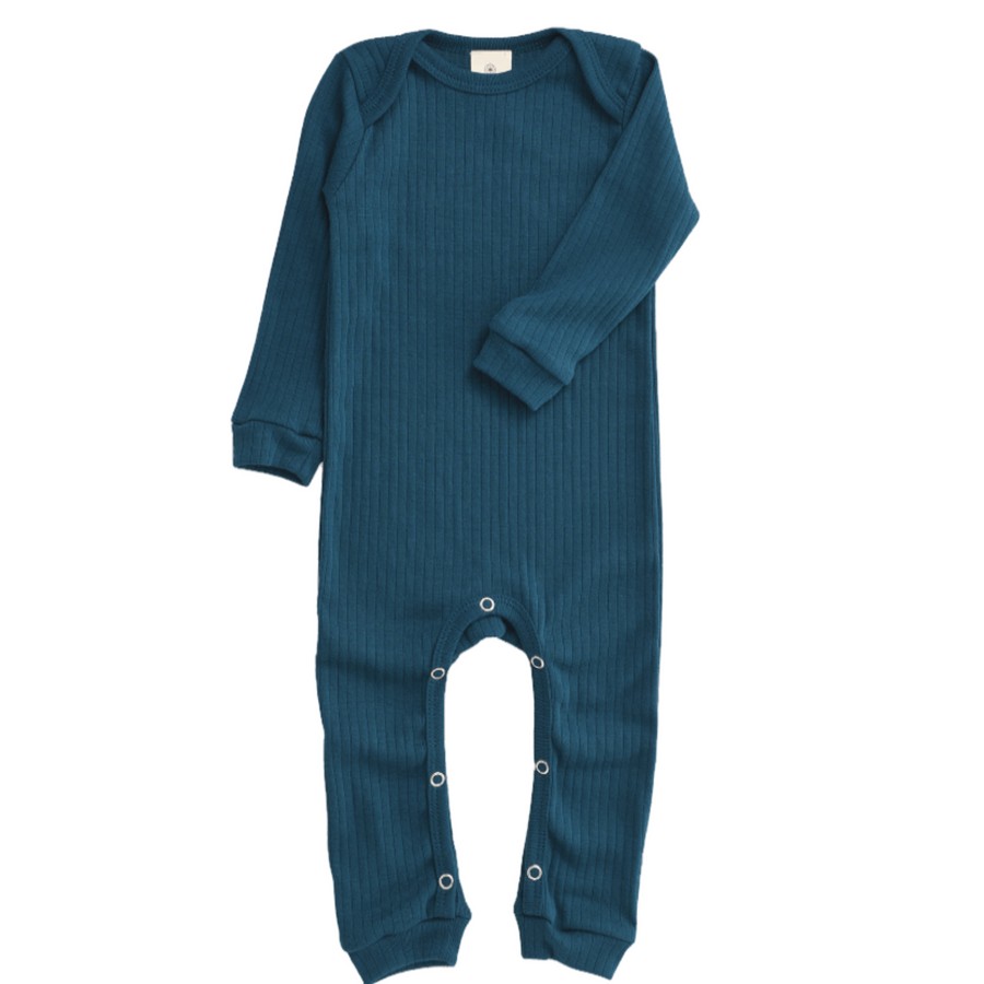 Clothes Organic By Feldman | Organic By Feldman Play Of Colors Long Sleeve Overall Play Suit - Petrol Blue