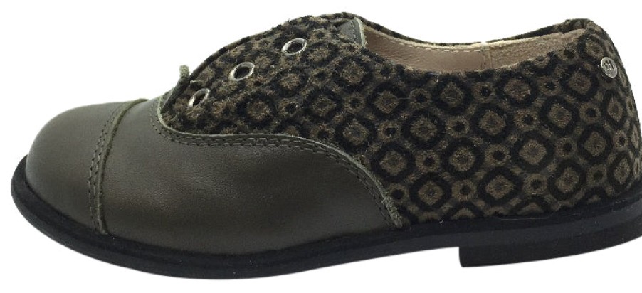 Shoes Manuela de Juan Boy'S Casual Shoes | Manuela De Juan Boy'S & Girl'S Lucio Military Green Smooth And Suede Printed Leather Oxford Shoes