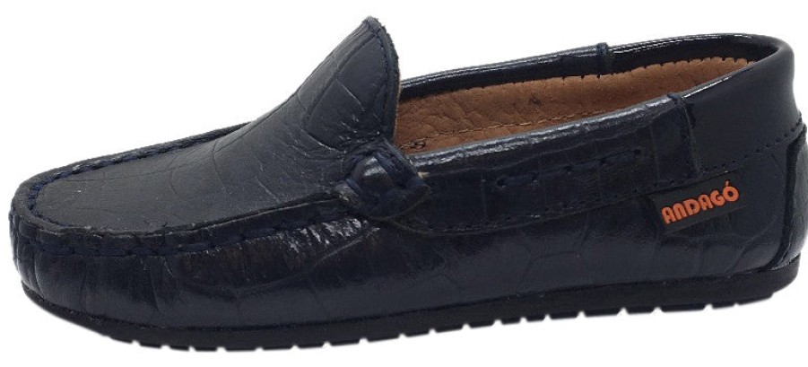 Shoes Andago Boy'S Casual Shoes | Andago By Venettini Boy'S Blake Crocodile Leather Patent Back Slip On Moccasin Loafer