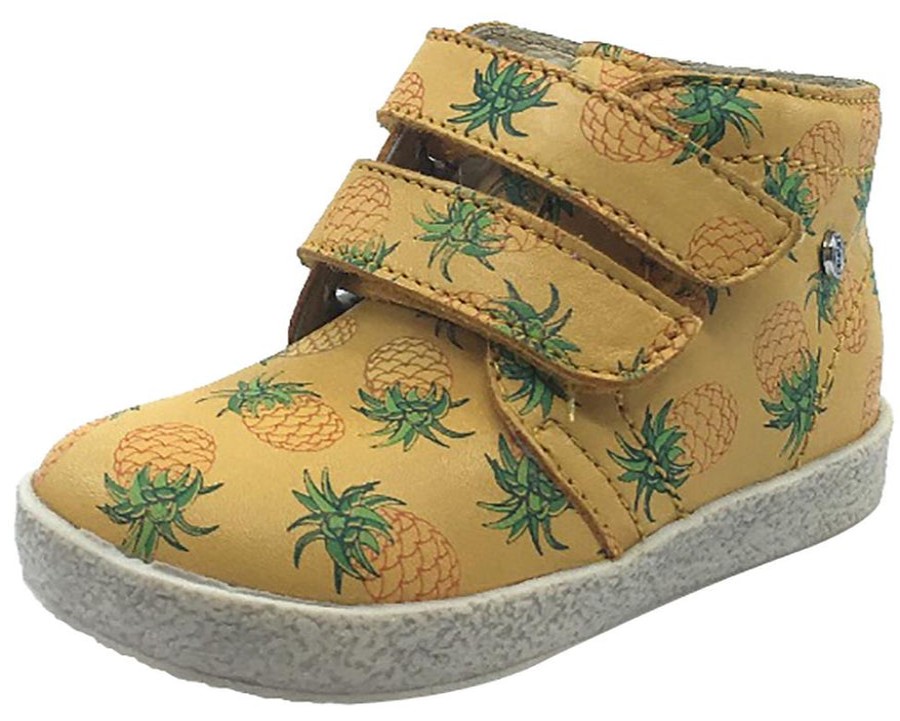 Shoes Naturino Boy'S Casual Shoes | Naturino Falcotto Boy'S & Girl'S Mustard Yellow Pineapple Printed Leather Double Strap High Top Sneaker Shoe