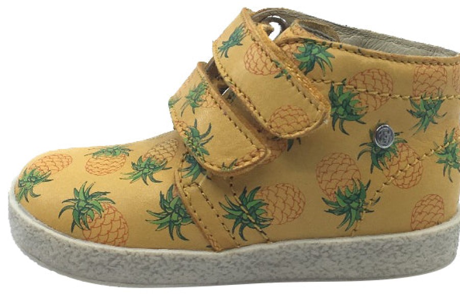 Shoes Naturino Boy'S Casual Shoes | Naturino Falcotto Boy'S & Girl'S Mustard Yellow Pineapple Printed Leather Double Strap High Top Sneaker Shoe